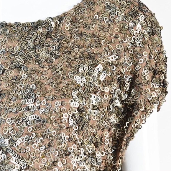 $480 Vince Bronze Sequin Holiday Cap Sleeve Shift Tunic Dress XS - Picture 6 of 13